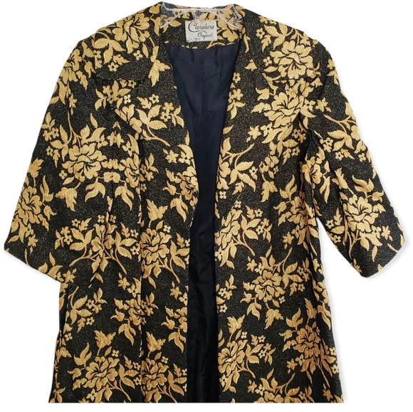Vintage Black and Gold Floral Print Coat